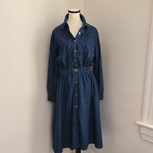 Vintage Brownstone Studio Long Sleeved Button Up Sinched Waist Denim Dress